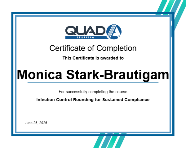 Infection Control Rounding for Sustained Compliance Certificate