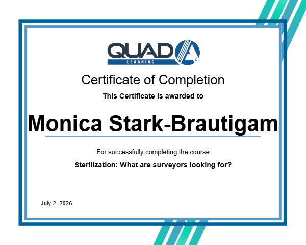 Sterilization: What are surveyors looking for? Certificate