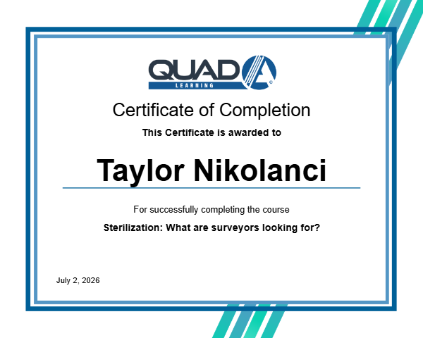 Sterilization: What are surveyors looking for? Certificate